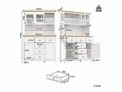 Merax Aparador de cocina de estilo rústico - 104 x 40 x 180 cm - con puertas, LED, estantes de almacenamiento y cajones - MDF -