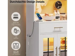 Merax Aparador de cocina estilo rústico - 100 x 40 x 180 cm - con 6 puertas + 2 cajones + LED + toma de corriente - MDF -