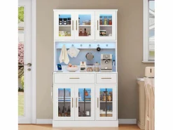 Merax Aparador de cocina estilo rústico - 100 x 40 x 180 cm - con 6 puertas + 2 cajones + LED + toma de corriente - MDF -
