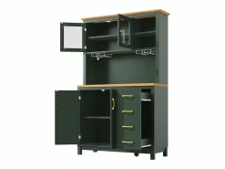 Outlet Merax Aparador de cocina estilo rústico - 105,5 x 40 x 180 cm - con 4 puertas + LED + portavasos + cajones - MDF - Verde