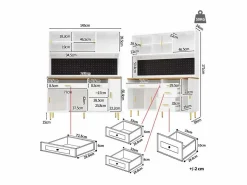 Hot Aparador de cocina moderno - 145 x 24 x 171 cm - con LED + estantes + puertas + 4 cajones - cristal + MDF - Aparador De Cocina