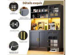 Clearance Aparador de cocina 130x45x180 cm con puertas, cajón e iluminación LED, blanco Aparador De Cocina