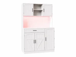 Hauss Spole Aparador de cocina 110x38x180 cm con iluminación LED, toma de corriente, 5 puertas y 1 cajón -