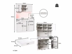 Hauss Spole Aparador de cocina 110x38x180 cm con iluminación LED, toma de corriente, 5 puertas y 1 cajón -