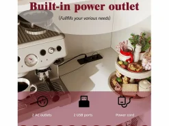 Hauss Spole Aparador de cocina 110x38x180 cm con iluminación LED, toma de corriente, 5 puertas y 1 cajón -
