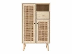 Hauss Spole Aparador de cocina 60x40x110cm, 2 puertas de ratán y 1 cajón, madera, natural claro