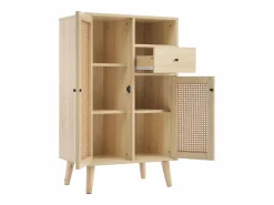 Hauss Spole Aparador de cocina 60x40x110cm, 2 puertas de ratán y 1 cajón, madera, natural claro