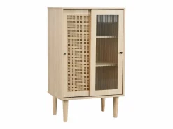 Online Aparador de cocina 60x40x100cm, 2 puertas correderas respectivamente en cristal y ratán Aparador De Cocina