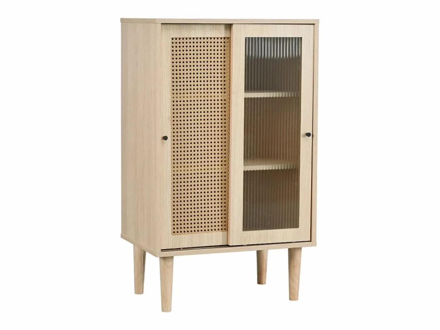 Online Aparador de cocina 60x40x100cm, 2 puertas correderas respectivamente en cristal y ratán Aparador De Cocina