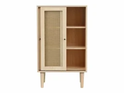 Online Aparador de cocina 60x40x100cm, 2 puertas correderas respectivamente en cristal y ratán Aparador De Cocina