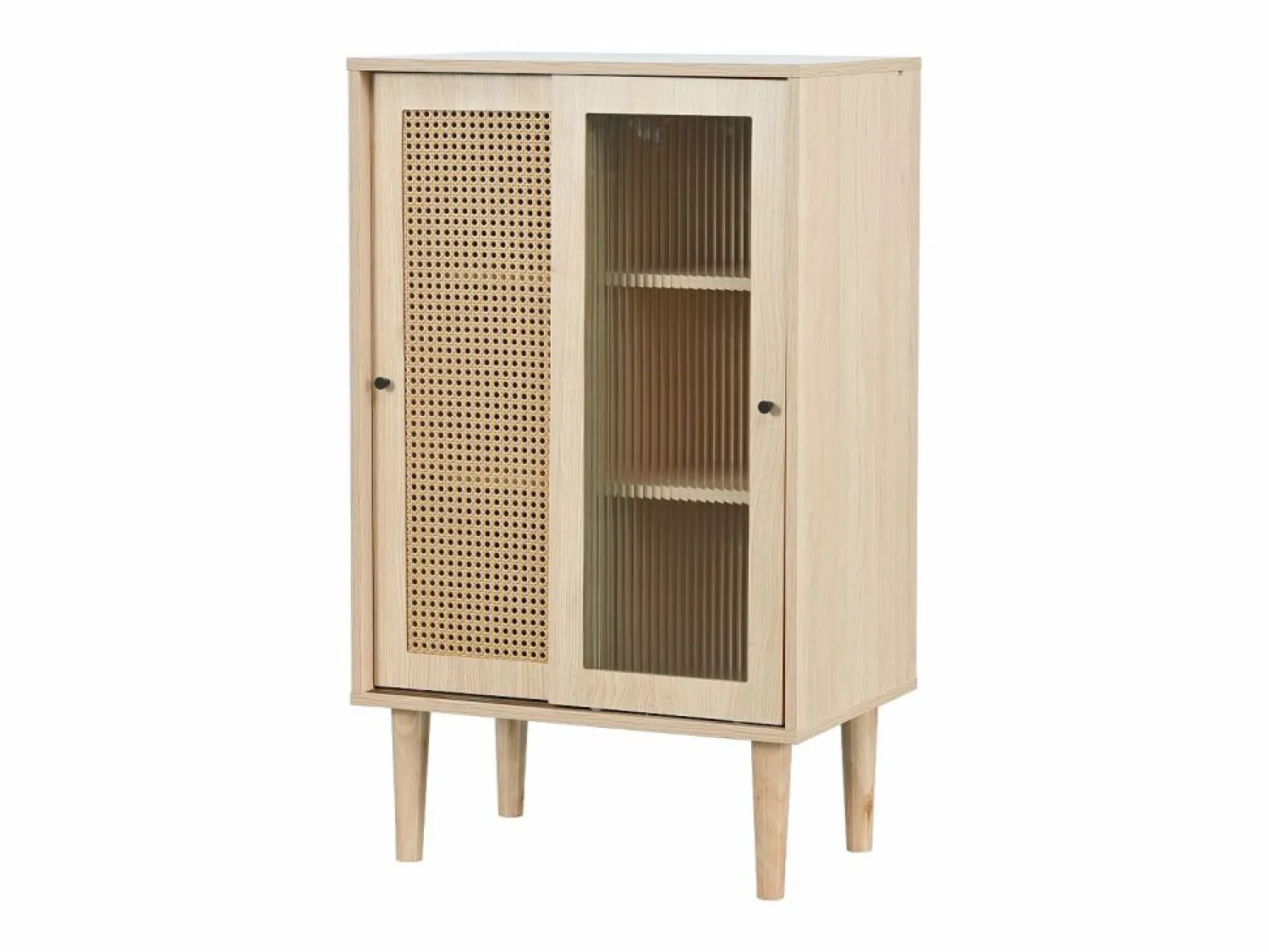 Online Aparador de cocina 60x40x100cm, 2 puertas correderas respectivamente en cristal y ratán Aparador De Cocina