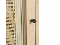 Online Aparador de cocina 60x40x100cm, 2 puertas correderas respectivamente en cristal y ratán Aparador De Cocina