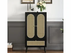 Clearance Aparador de cocina 60x40x110cm, 2 puertas de ratán y 1 cajón, madera, color Aparador De Cocina