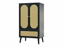 Clearance Aparador de cocina 60x40x110cm, 2 puertas de ratán y 1 cajón, madera, color Aparador De Cocina