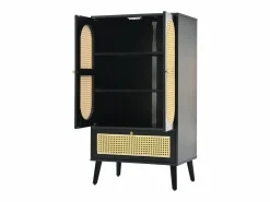 Clearance Aparador de cocina 60x40x110cm, 2 puertas de ratán y 1 cajón, madera, color Aparador De Cocina
