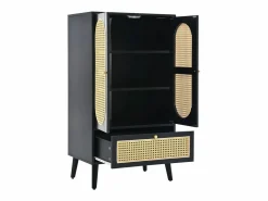 Clearance Aparador de cocina 60x40x110cm, 2 puertas de ratán y 1 cajón, madera, color Aparador De Cocina