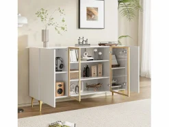 Sale Aparador de cocina 150x38x85cm con 4 puertas incluidas 2 de cristal, cuerpo con bandas doradas Aparador De Cocina