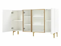 Sale Aparador de cocina 150x38x85cm con 4 puertas incluidas 2 de cristal, cuerpo con bandas doradas Aparador De Cocina