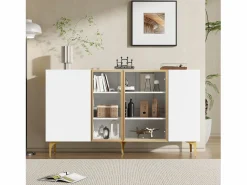 Sale Aparador de cocina 150x38x85cm con 4 puertas incluidas 2 de cristal, cuerpo con bandas doradas Aparador De Cocina