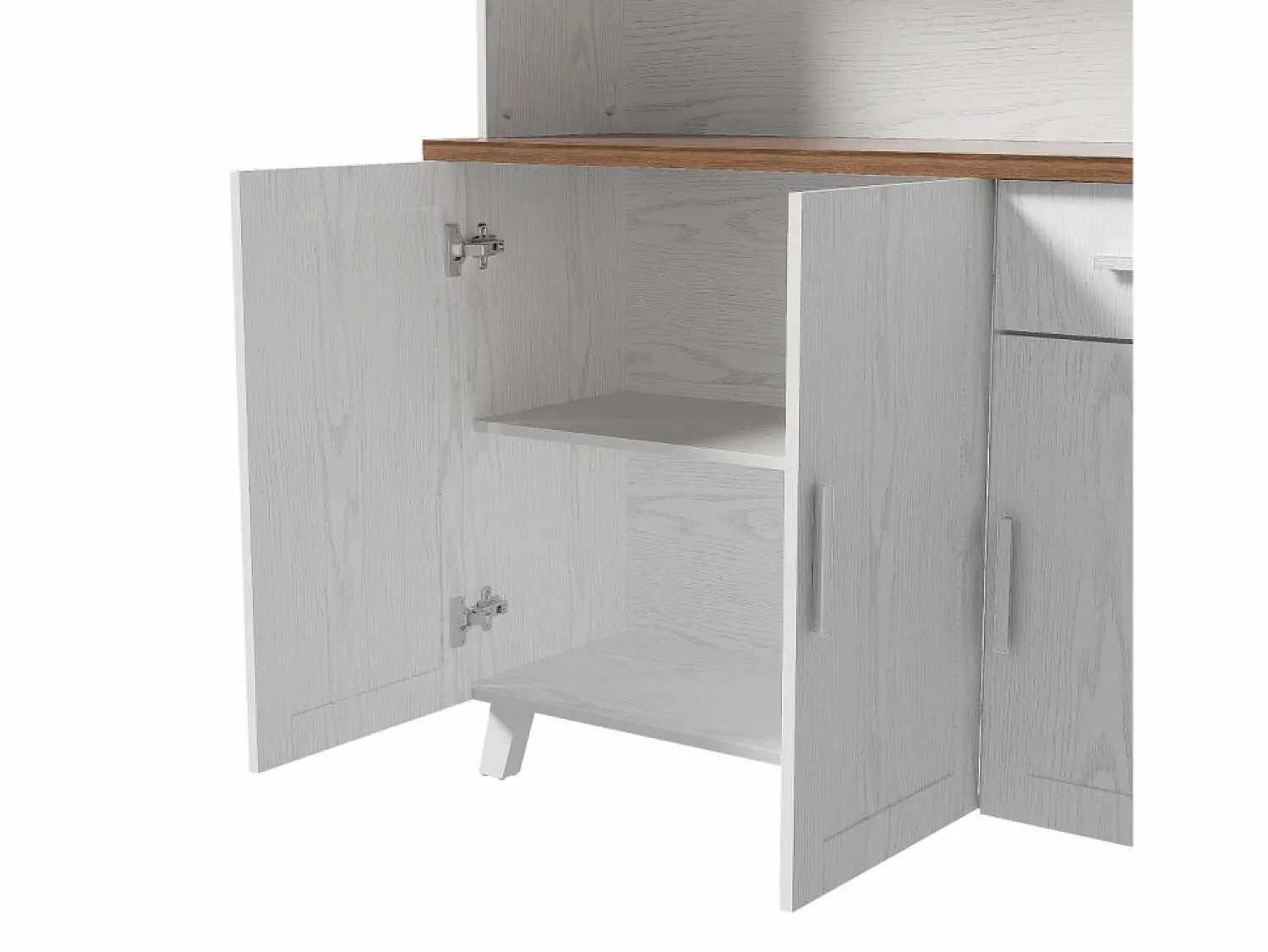 Hauss Spole Aparador de cocina 114,5x40x190cm con 5 puertas, 1 cajón y 2 nichos, cuerpo en chapa de madera imitación madera blanca y marrón