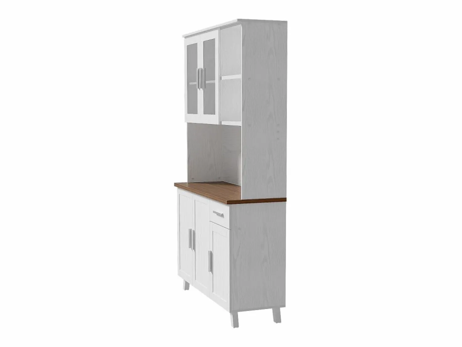 Hauss Spole Aparador de cocina 114,5x40x190cm con 5 puertas, 1 cajón y 2 nichos, cuerpo en chapa de madera imitación madera blanca y marrón