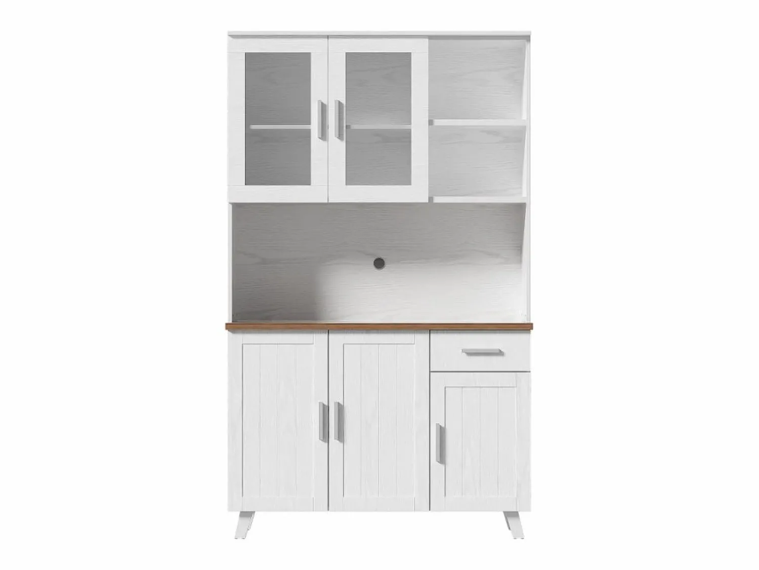 Hauss Spole Aparador de cocina 114,5x40x190cm con 5 puertas, 1 cajón y 2 nichos, cuerpo en chapa de madera imitación madera blanca y marrón