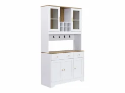 Hauss Spole Aparador de cocina 94,5x40x175,5cm con 5 puertas, 3 cajones y nichos, tapa chapada imitación madera, cuerpo Blanco