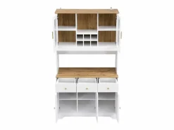 Hauss Spole Aparador de cocina 94,5x40x175,5cm con 5 puertas, 3 cajones y nichos, tapa chapada imitación madera, cuerpo Blanco