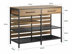 Sobuy Aparador de Comedor Mesa de Cocina con 2 Cajones y 3 Estantes Estructura de Metal Estilo Industrial 120 x 45 x 91 cm FSB85-PF ES