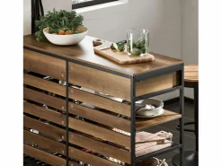 Sobuy Aparador de Comedor Mesa de Cocina con 2 Cajones y 3 Estantes Estructura de Metal Estilo Industrial 120 x 45 x 91 cm FSB85-PF ES