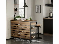 Sobuy Aparador de Comedor Mesa de Cocina con 2 Cajones y 3 Estantes Estructura de Metal Estilo Industrial 120 x 45 x 91 cm FSB85-PF ES