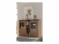 Aparador de diseño con 2 puertas para salón en color roble y negro efecto madera. Colección SANTIAGO. Vitrina Para Vajilla