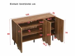 Best OKWISH Aparador de madera con 3 puertas a rayas y estantes ajustables - para salón y comedor Color natural oscuro