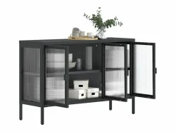 Online Clicnbuy Aparador de vidrio y acero 105x35x70 cm Negro