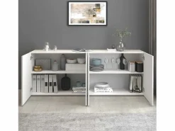 Best Aparador Egypt con 4 puertas y 4 compartimentos brillo 180x38x70 cm Blanco
