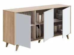 Aparador Kikua 3 puertas roble canadian y artik, 75x154x40 cm Aparador
