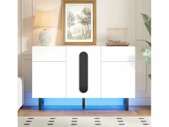 Discount Aparador moderno - 120 x 40,5 x 75 cm - con 2 cajones + 3 puertas + luces LED - patas metálicas - madera - Aparador