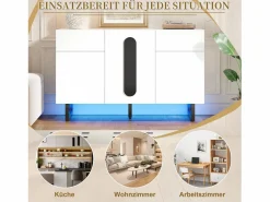 Discount Aparador moderno - 120 x 40,5 x 75 cm - con 2 cajones + 3 puertas + luces LED - patas metálicas - madera - Aparador