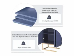 Outlet Aparador Moderno 120 x 30 x 80 cm - Aparador Estilo Minimalista con 4 Puertas para Comedor, Salón, Cocina - Marino Azul