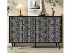 Merax Aparador moderno con 4 puertas talladas - 120 x 35 x 78 cm - MDF - para comedor y salón - Negro