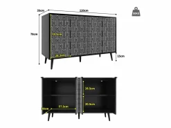 Merax Aparador moderno con 4 puertas talladas - 120 x 35 x 78 cm - MDF - para comedor y salón - Negro