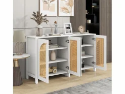 Hot ModernLuxe Aparador moderno con estantes ajustables - puertas de ratán - MDF - Blanco