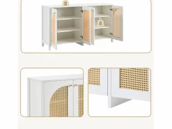 Hot ModernLuxe Aparador moderno con estantes ajustables - puertas de ratán - MDF - Blanco
