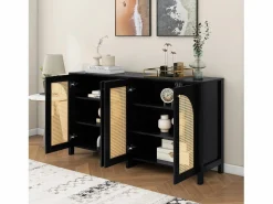 Clearance Aparador moderno con estantes ajustables - puertas de ratán - MDF - Aparador