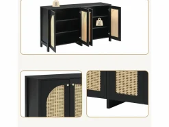 Clearance Aparador moderno con estantes ajustables - puertas de ratán - MDF - Aparador