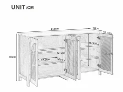 Clearance Aparador moderno con estantes ajustables - puertas de ratán - MDF - Aparador