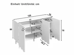 Best Aparador moderno con puertas onduladas - 120 x 35 x 80 cm - con estantes regulables - MDF - Aparador