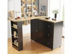 Best ModernLuxe Aparador, mueble bar giratorio - MDF - 3 cajones y 2 puertas - Negro