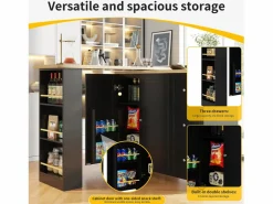 Best ModernLuxe Aparador, mueble bar giratorio - MDF - 3 cajones y 2 puertas - Negro