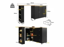 Best ModernLuxe Aparador, mueble bar giratorio - MDF - 3 cajones y 2 puertas - Negro